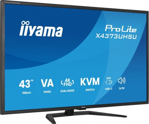 Monitor 43 cale X4373UHSU-B2 4K,VA,2xHDMI,DP,USBCdock (PD95W), 4000:1, USB HUB x4 (2x Type-A, 2x Type-C), KVM, 2 x 7W,450 