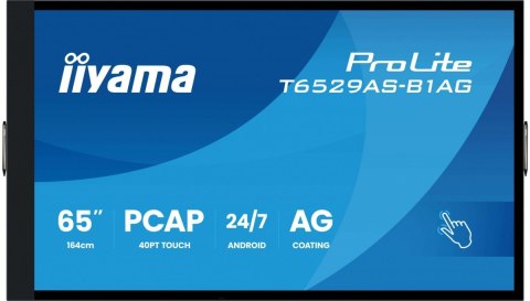 Monitor 65 cali T6529AS-B1AG VA,4K,HDMIx2,USB-C,RJ45,2x10W,WiFi, Android 14, Signal FailOver, Whiteboard, iiSignage2 (CMS), 