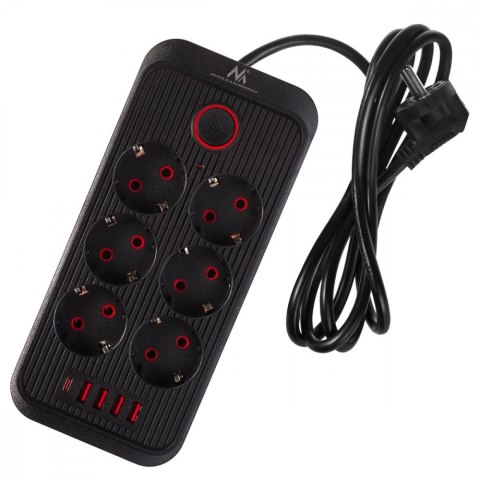 Listwa zasilająca MCE389 B 6 gniazd 4xUSB-A, 1xUSB-C 110-240V AC 50/60Hz, 2.1A max 2500W, czarna
