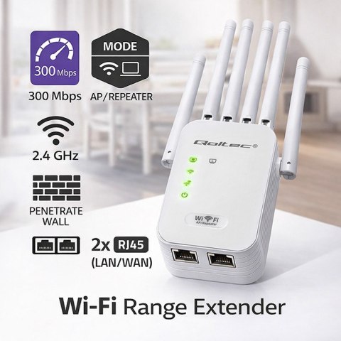 Wzmacniacz sygnału WiFi | Repeater | Access Point | 300Mb/s | 6 anten | 2xRJ45