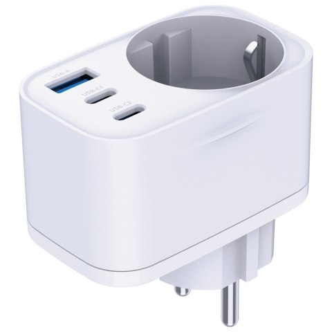Adapter sieciowy Hyper Charger 30W 1xUSB-A 2xUSB-C 1x Schuko PD QC 3.0 białt