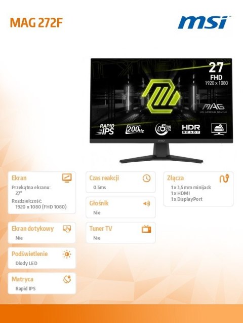 Monitor 27 cali MAG 272F LED/FHD/Flat/200Hz/czarny
