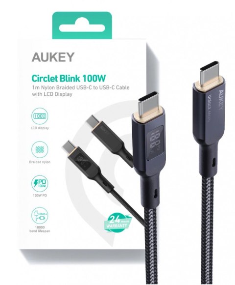 CB-MCC102 kabel USB-C - USB-C 1.8m 100W PD 5A 20V LED nylonowy oplot czarny AUKEY