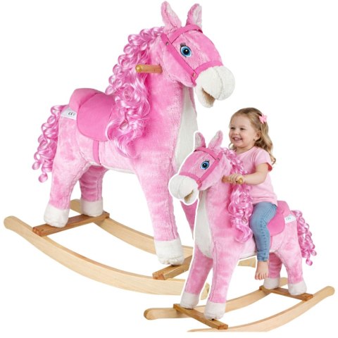 Koń Na Biegunach Dźwięki Rusza Pyskiem Ogonem Różowy 74 cm LEAN Toys