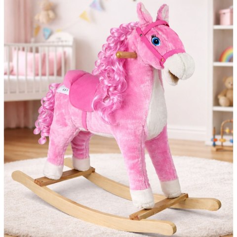 Koń Na Biegunach Dźwięki Rusza Pyskiem Ogonem Różowy 74 cm LEAN Toys