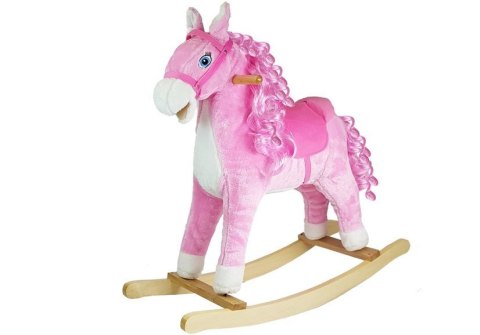 Koń Na Biegunach Dźwięki Rusza Pyskiem Ogonem Różowy 74 cm LEAN Toys