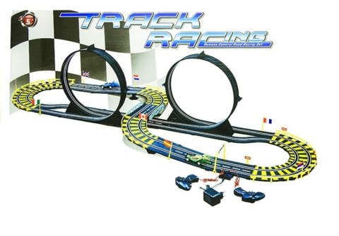 Tor Samochodowy Track Racing Dwa Auta Pętle Zasilacz 565 cm LEAN Toys