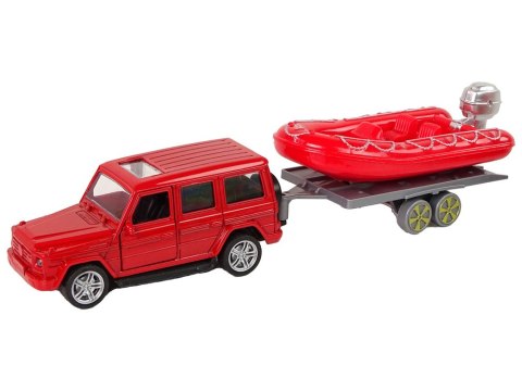 Zestaw Pojazdów Straż Pożarna Naciąg Motorówka Czerwony LEAN Toys