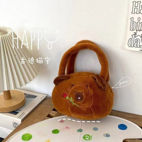 Torba Pluszowa Z Kapibarą Z Różą Brązowy 20cm LEAN Toys