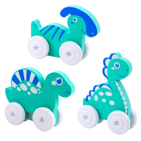 Dinozaur Na Kółkach Z Pianki EVA Dla Malucha Różowy Niebieski Mix LEAN TOYS