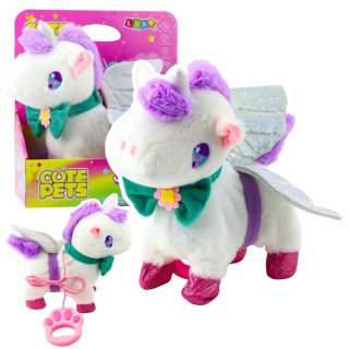 Interaktywny Jednorożec Na Smyczy Chodzi Dźwięki Galopu Odpinane Skrzydła LEAN Toys