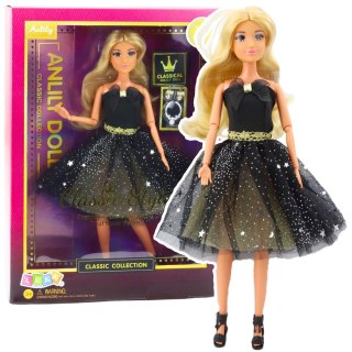 Lalka Anlily Suknia Balowa Czarno Złota Ruchome Kończyny Blond Włosy LEAN Toys