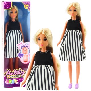 Lalka Anlily W Ciąży Sukienka w Czarno-Białe Paski Niemowlę LEAN Toys