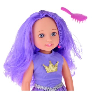 Lalka W Sukience z Koroną Długie Włosy Fioletowa Szczotka 38cm LEAN Toys