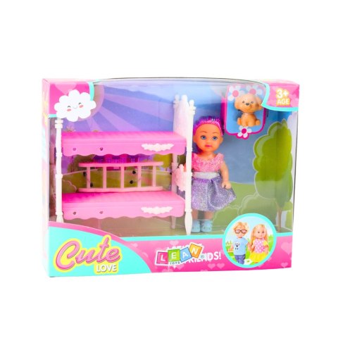 Zestaw Mini Laleczka W Sukience Łóżeczko Dwupiętrowe Piesek LEAN Toys