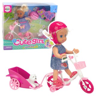 Zestaw Mini Laleczka Rower Przyczepka Kask Biały Piesek LEAN Toys