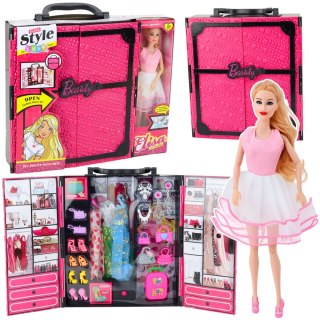 Zestaw Lalka Różowa Szafa Garderoba Dla Lalek Sukienki Buty Akcesoria LEAN Toys