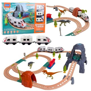 Kolejka Elektryczna Interaktywna Pociąg Wagony Tunel Wulkan Dinozaury 95 cm LEAN Toys