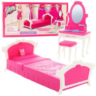 Zestaw Sypialnia Dla Lalek Toaletka Krzesełko Łóżko Różowe LEAN Toys