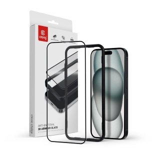 Szkło hartowane Anti-Bacterial 3D Armour Glass 9H na cały ekran iPhone 16 / iPhone 15 z ramką instalacyjną CRONG