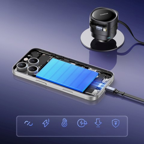 Ładowarka samochodowa ze zwijanymi kablami USB-C 60W - czarna BASEUS