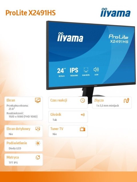 Monitor 23.8 cala X2491HS-B1 IPS,HDMI,DP,1ms,350cd, 1500:1,120Hz,2x2W