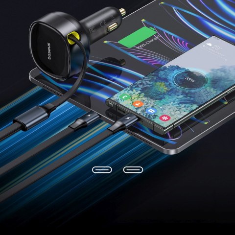 Ładowarka samochodowa 2w1 z dwoma przewodami USB-C 33W - czarna
