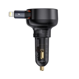 Ładowarka samochodowa USB-A ze zwijanym kablem iPhone Lightning 55W - czarna BASEUS