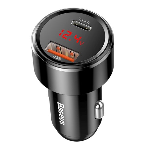 Ładowarka samochodowa z wyświetlaczem USB-A USB-C 45 W - czarna BASEUS
