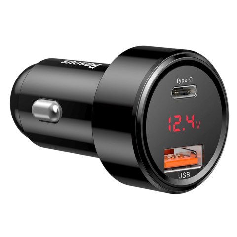Ładowarka samochodowa z wyświetlaczem USB-A USB-C 45 W - czarna BASEUS