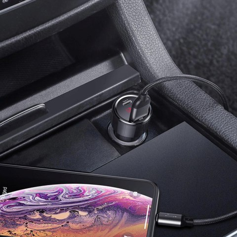 Ładowarka samochodowa z wyświetlaczem USB-A USB-C 45 W - czarna BASEUS