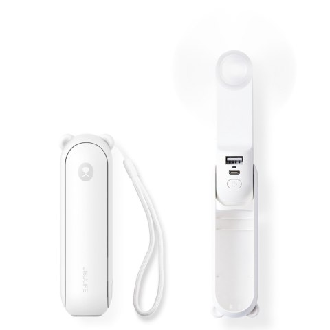 Mini wentylator przenośny wiatrak z funkcją powerbanka i latarką 2000mAh - biały Jisulife