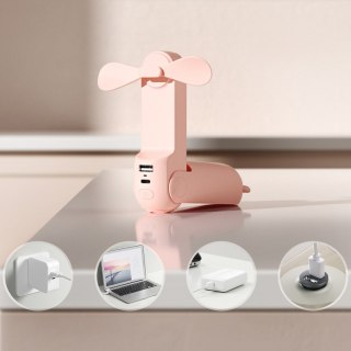 Mini wentylator przenośny wiatrak z funkcją powerbanka i latarką 2000mAh - różowy Jisulife