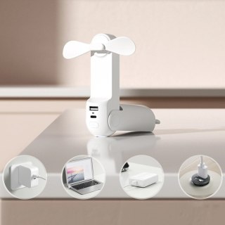 Mini wentylator wiatrak przenośny z funkcją powerbanka i latarką składany 4500mAh USB-C - biały Jisulife