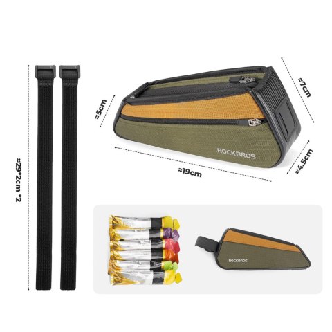 Torba rowerowa na górną rurę ramy 0.25L - zielono pomarańczowa ROCKBROS