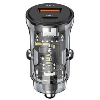 Ładowarka samochodowa 30W 1xUSB + 1xUSB-C Fast Charge USAMS