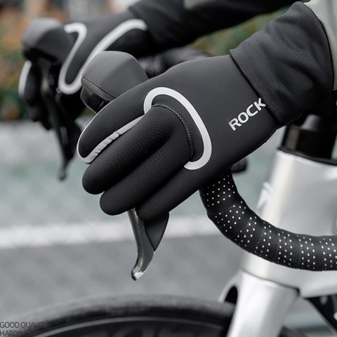 Rękawiczki rowerowe pełne wodoodporne rozmiar S/M - czarne ROCKBROS