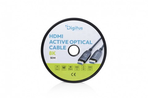 Kabel połączeniowy hybrydowy HDMI AOC | HDMI-A męski-męski | HDMI 2.1 | UHD-2 8K@60Hz | 48Gbps |HDR, eARC, HDCP 2.2, CEC | 50m