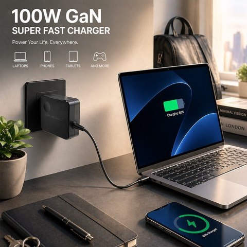 Ładowarka sieciowa GaN 100W | USB-C PD | 5-20V | 3-5A