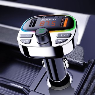 Transmiter samochodowy R2PRO+ z portami ładowania PD 25W Bluetooth 5.3 RGB - czarno-srebrny DUDAO