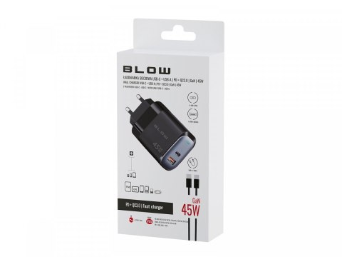 Ładowarka sieciowa gniazdo USB + USB-C PD 45W + kabel