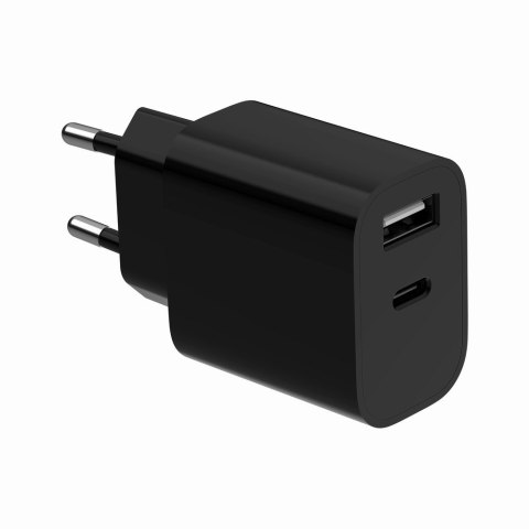 Ładowarka uniwersalna USB 2-portowa (A+C), 2.4 A, czarna