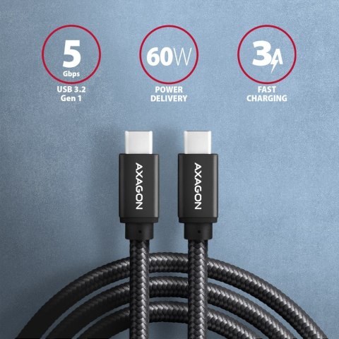 BUCM3-CM15AB Kabel USB-C - USB-C, 1.5m, PD 60W, 3A, ALU, oplot czarny