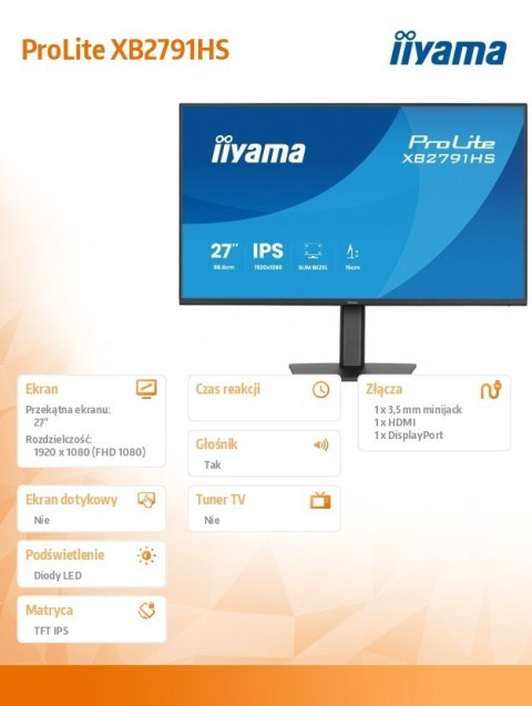 Monitor 27 cali XB2791HS-B1 FHD,IPS.HDMI.DP.2x2W,350cd,1500:1, 120Hz,HAS 150 (PIVOT)