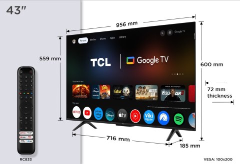 Telewizor TCL 43P7K QLED 43" 4K Ultra HD Google TV Dolby Atmos DVB-T2 Metaliczny