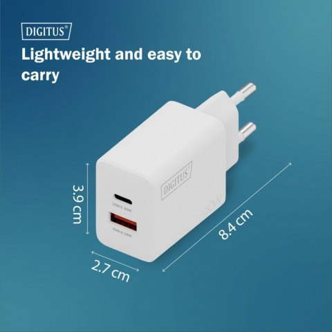Ładowarka sieciowa GaN II 30W | 1x USB-C, 1x USB-A | PD 3.0, QC 3.0 | Biała
