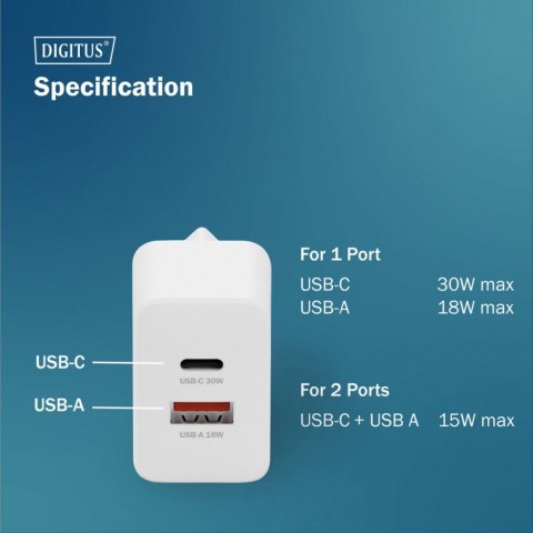 Ładowarka sieciowa GaN II 30W | 1x USB-C, 1x USB-A | PD 3.0, QC 3.0 | Biała