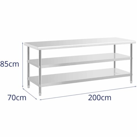 Stół do kuchni z 2 półkami stalowy nierdzewny 200 x 70cm Royal Catering