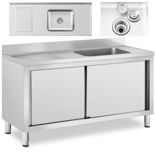 Zlew basen gastronomiczny jednokomorowy z szafką z drzwiami przesuwnymi prawy 140 x 60 x 94.5 cm Royal Catering