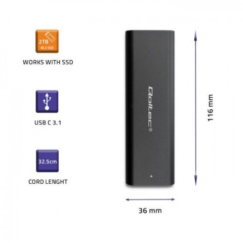 QOLTEC OBUDOWA DO DYSKÓW KIESZEŃ M.2 SATA SSD | NVME | USB TYP C